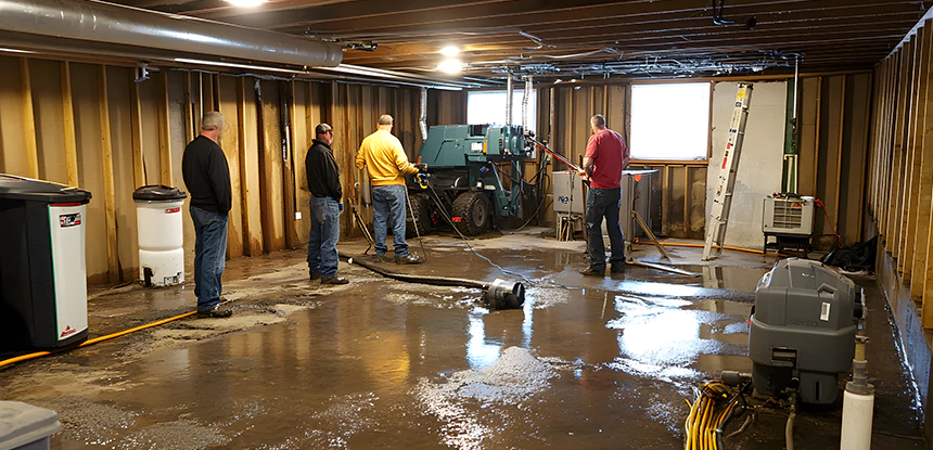 Cleaning Sewage From Basement Floor in Moreland